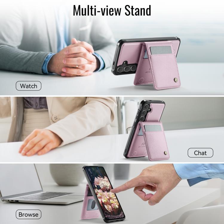 For Samsung Galaxy S25 5G JEEHOOD J06 British Style RFID MagSafe Card Bag PU Phone Case(Pink) - Galaxy S25 5G Cases by JEEHOOD | Online Shopping South Africa | PMC Jewellery | Buy Now Pay Later Mobicred