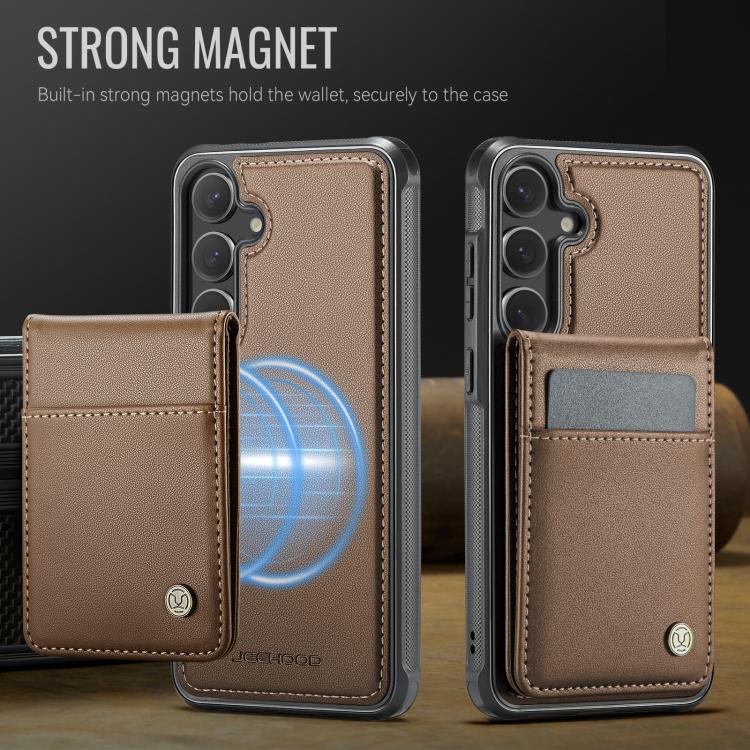 For Samsung Galaxy S25+ 5G JEEHOOD J06 British Style RFID MagSafe Card Bag PU Phone Case(Brown) - free shipping - PMC Jewellery - Order now!