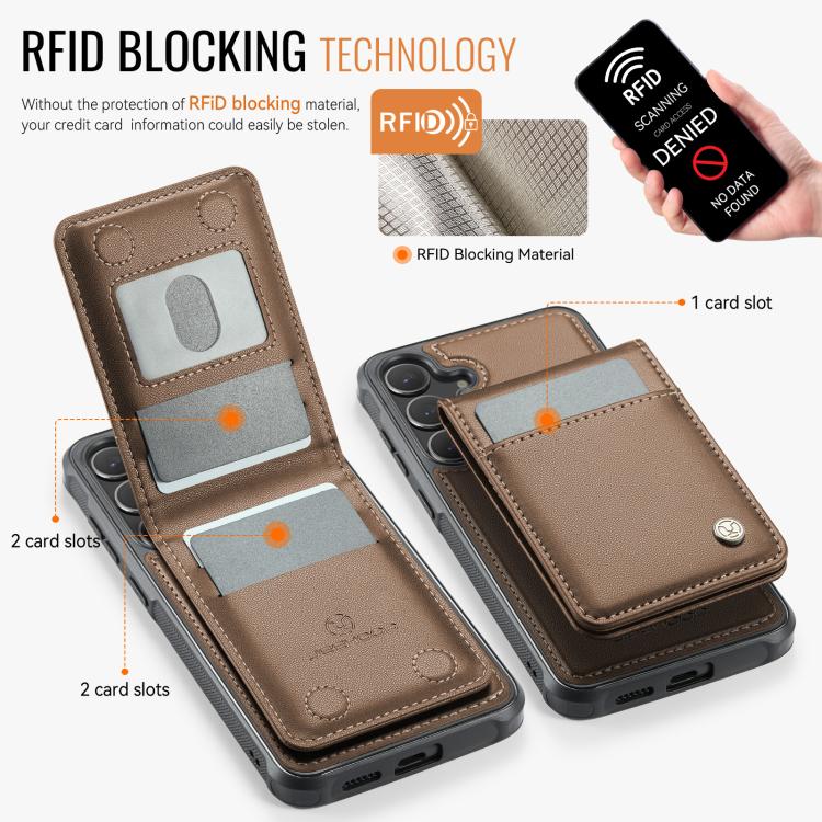 For Samsung Galaxy S25+ 5G JEEHOOD J06 British Style RFID MagSafe Card Bag PU Phone Case(Brown) - free shipping - PMC Jewellery - Order now!