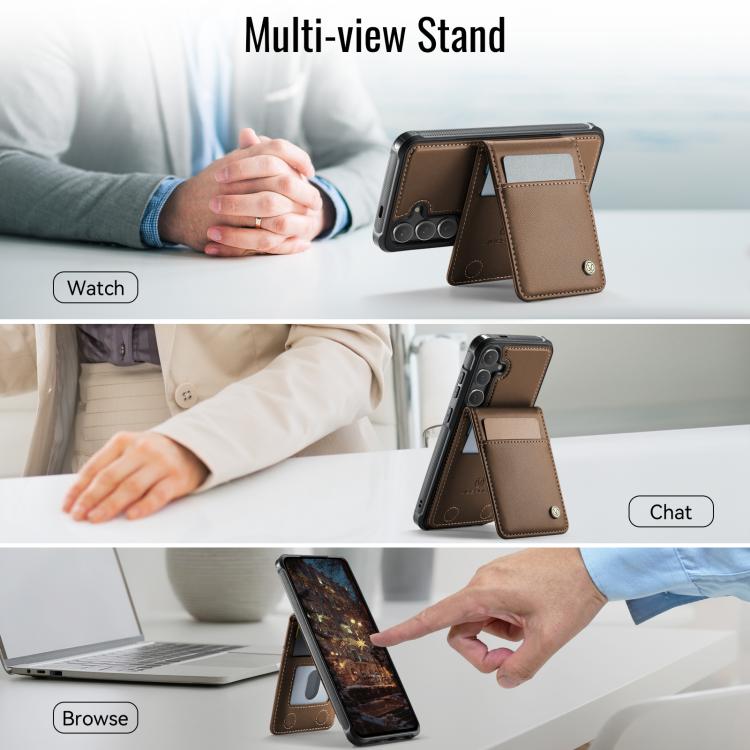 For Samsung Galaxy S25+ 5G JEEHOOD J06 British Style RFID MagSafe Card Bag PU Phone Case(Brown) - free shipping - PMC Jewellery - Order now!