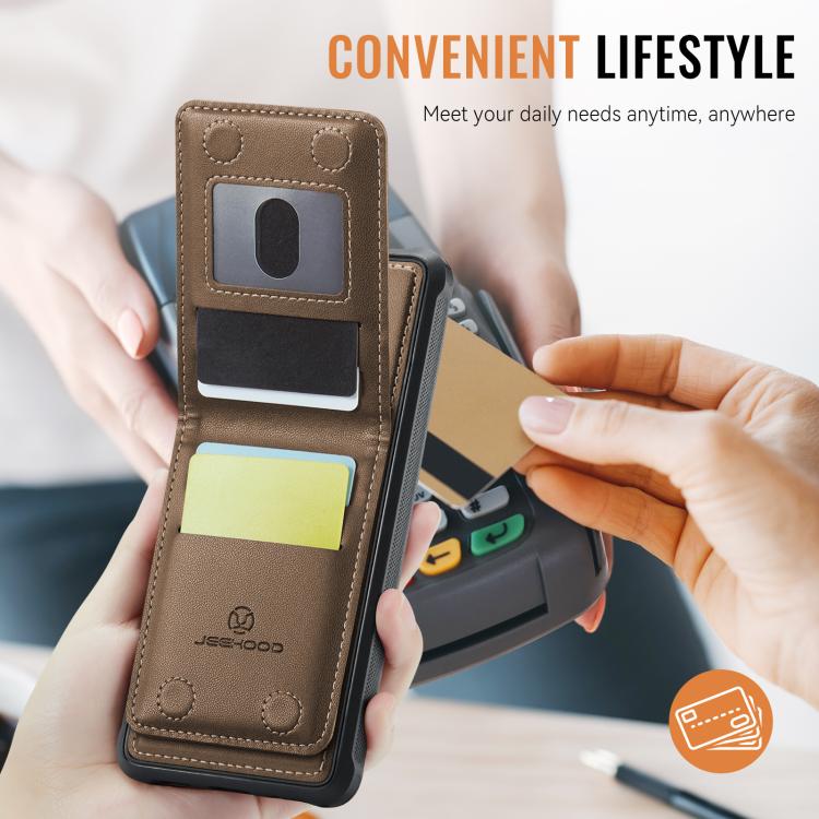 For Samsung Galaxy S25+ 5G JEEHOOD J06 British Style RFID MagSafe Card Bag PU Phone Case(Brown) - free shipping - PMC Jewellery - Order now!