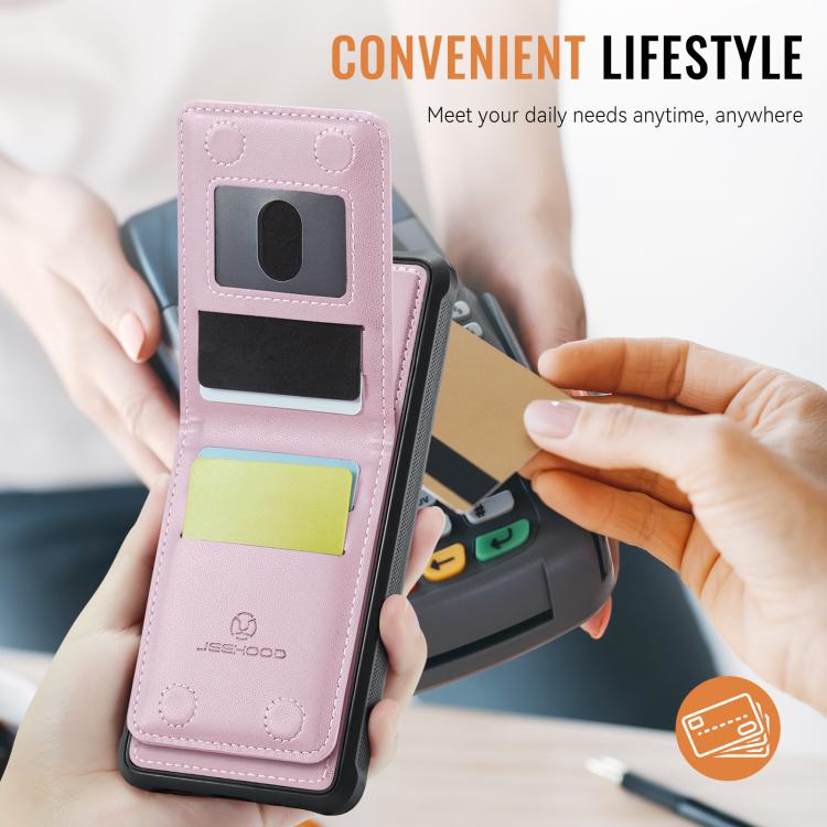 For Samsung Galaxy S25+ 5G JEEHOOD J06 British Style RFID MagSafe Card Bag PU Phone Case(Pink) - Galaxy S25+ 5G Cases by JEEHOOD | Online Shopping South Africa | PMC Jewellery | Buy Now Pay Later Mobicred