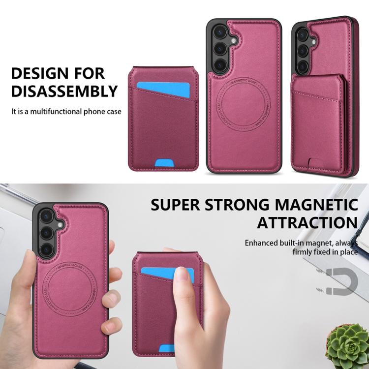 For Samsung Galaxy S25 5G Skin Feel Detachable Card Bag Magsafe Phone Case(Wine Red) - Galaxy S25 5G Cases by PMC Jewellery | Online Shopping South Africa | PMC Jewellery | Buy Now Pay Later Mobicred