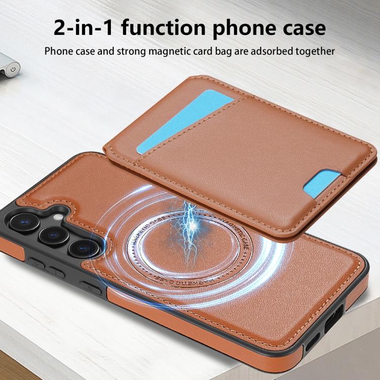 For Samsung Galaxy S25 5G Skin Feel Detachable Card Bag Magsafe Phone Case(Brown) - Galaxy S25 5G Cases by PMC Jewellery | Online Shopping South Africa | PMC Jewellery | Buy Now Pay Later Mobicred