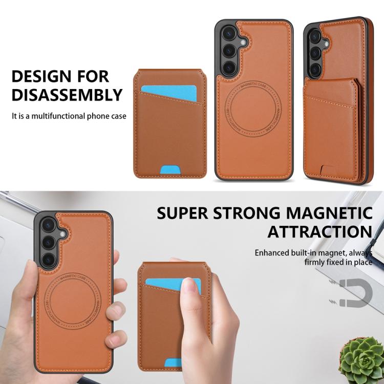 For Samsung Galaxy S25 5G Skin Feel Detachable Card Bag Magsafe Phone Case(Brown) - Galaxy S25 5G Cases by PMC Jewellery | Online Shopping South Africa | PMC Jewellery | Buy Now Pay Later Mobicred