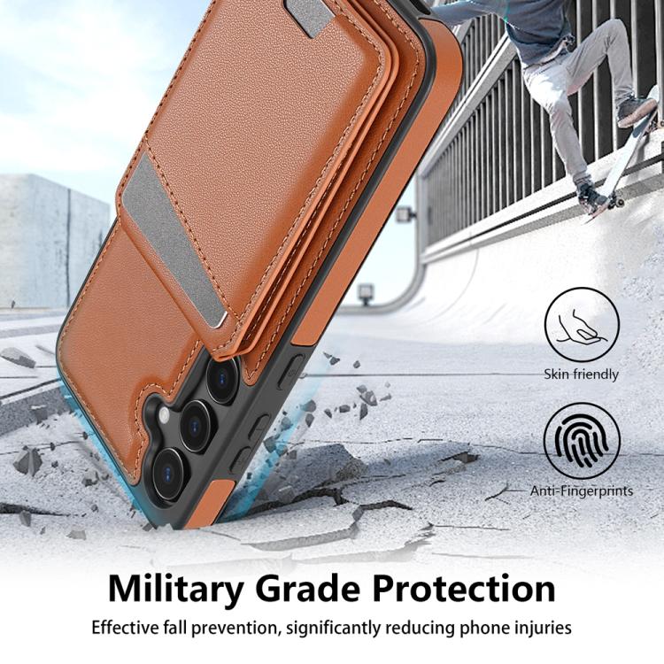 For Samsung Galaxy S25 5G Skin Feel Detachable Card Bag Magsafe Phone Case(Brown) - Galaxy S25 5G Cases by PMC Jewellery | Online Shopping South Africa | PMC Jewellery | Buy Now Pay Later Mobicred