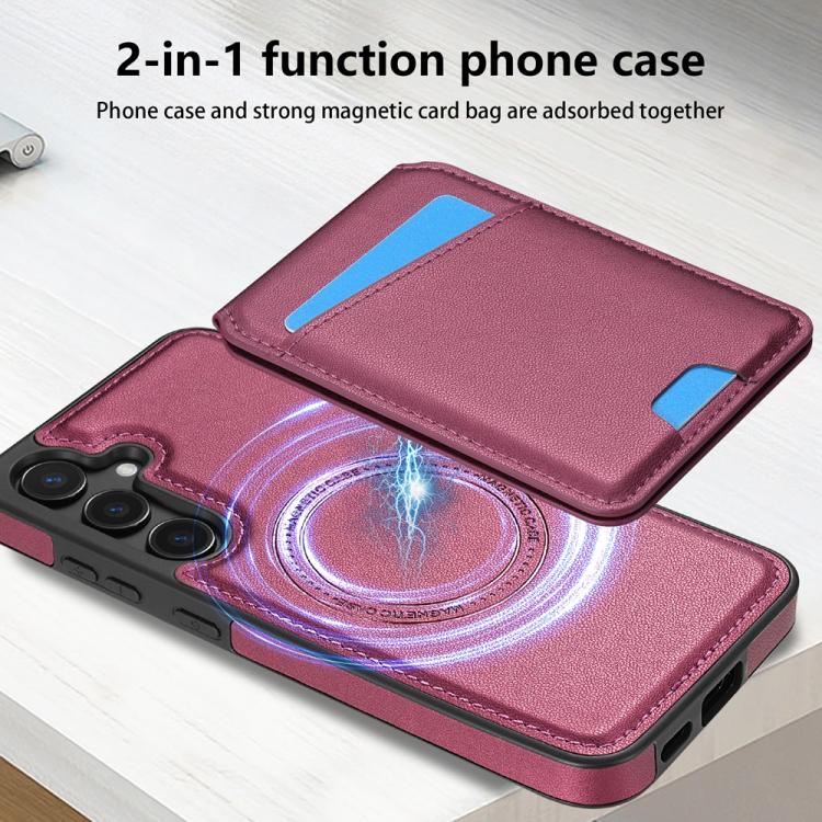 For Samsung Galaxy S25+ 5G Skin Feel Detachable Card Bag Magsafe Phone Case(Wine Red) - free shipping - PMC Jewellery - Order now!