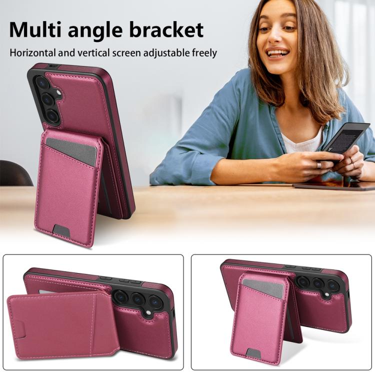 For Samsung Galaxy S25+ 5G Skin Feel Detachable Card Bag Magsafe Phone Case(Wine Red) - free shipping - PMC Jewellery - Order now!