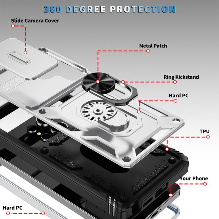 For Samsung Galaxy S25 Ultra 5G Sliding Camshield TPU Hybrid PC Phone Case with Holder(White+Black) - Galaxy S25 Ultra 5G Cases by PMC Jewellery | Online Shopping South Africa | PMC Jewellery | Buy Now Pay Later Mobicred