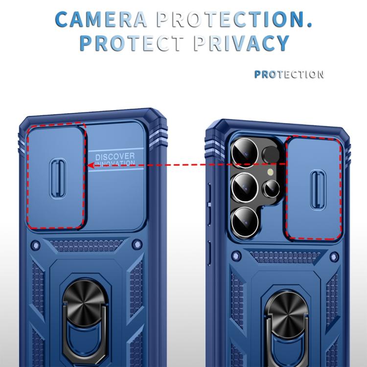 For Samsung Galaxy S25 Ultra 5G Sliding Camshield TPU Hybrid PC Phone Case with Holder(Navy Blue) - Galaxy S25 Ultra 5G Cases by PMC Jewellery | Online Shopping South Africa | PMC Jewellery | Buy Now Pay Later Mobicred