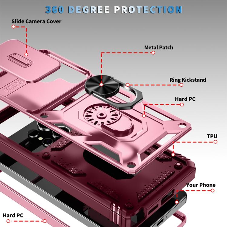 For Samsung Galaxy S25 Ultra 5G Sliding Camshield TPU Hybrid PC Phone Case with Holder(Pink+Rose Red) - Galaxy S25 Ultra 5G Cases by PMC Jewellery | Online Shopping South Africa | PMC Jewellery | Buy Now Pay Later Mobicred