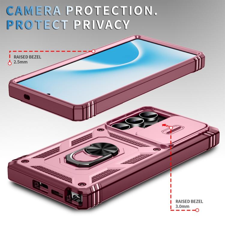 For Samsung Galaxy S25 Ultra 5G Sliding Camshield TPU Hybrid PC Phone Case with Holder(Pink+Rose Red) - Galaxy S25 Ultra 5G Cases by PMC Jewellery | Online Shopping South Africa | PMC Jewellery | Buy Now Pay Later Mobicred