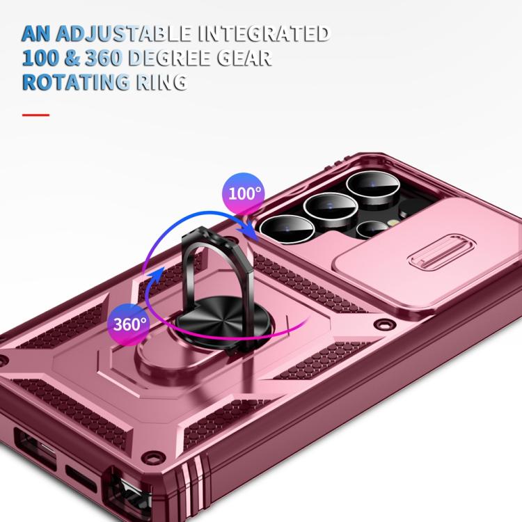 For Samsung Galaxy S25 Ultra 5G Sliding Camshield TPU Hybrid PC Phone Case with Holder(Pink+Rose Red) - Galaxy S25 Ultra 5G Cases by PMC Jewellery | Online Shopping South Africa | PMC Jewellery | Buy Now Pay Later Mobicred