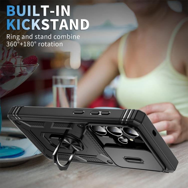For Samsung Galaxy S25 Ultra 5G Sliding Camshield TPU Hybrid PC Phone Case with Holder(Black) - Galaxy S25 Ultra 5G Cases by PMC Jewellery | Online Shopping South Africa | PMC Jewellery | Buy Now Pay Later Mobicred