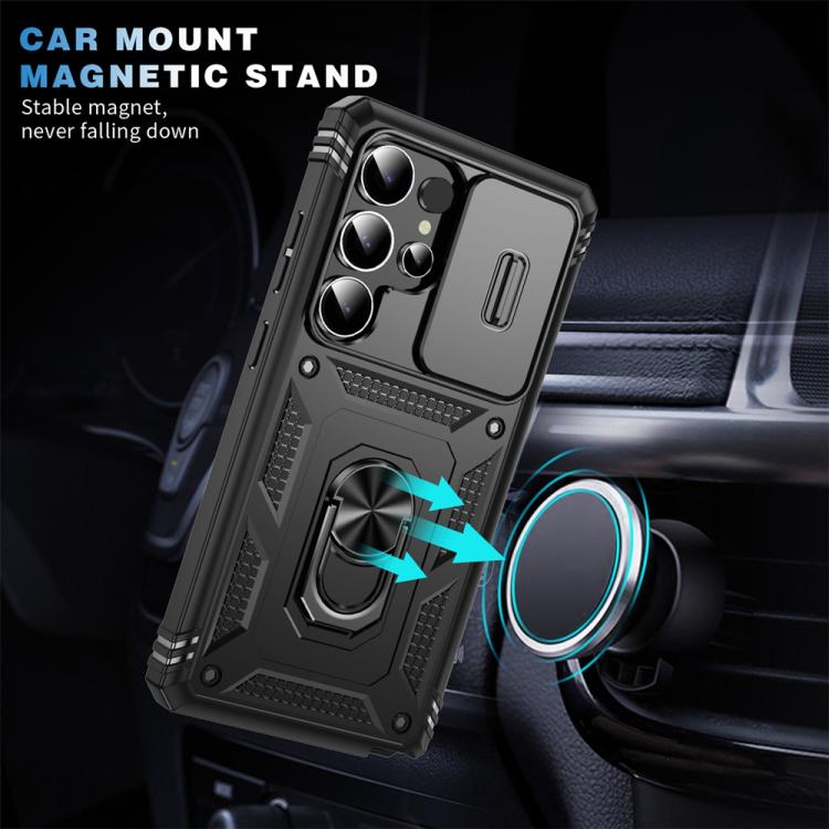 For Samsung Galaxy S25 Ultra 5G Sliding Camshield TPU Hybrid PC Phone Case with Holder(Black) - Galaxy S25 Ultra 5G Cases by PMC Jewellery | Online Shopping South Africa | PMC Jewellery | Buy Now Pay Later Mobicred