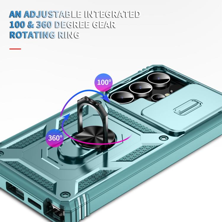 For Samsung Galaxy S25 Ultra 5G Sliding Camshield TPU Hybrid PC Phone Case with Holder(Green) - Galaxy S25 Ultra 5G Cases by PMC Jewellery | Online Shopping South Africa | PMC Jewellery | Buy Now Pay Later Mobicred
