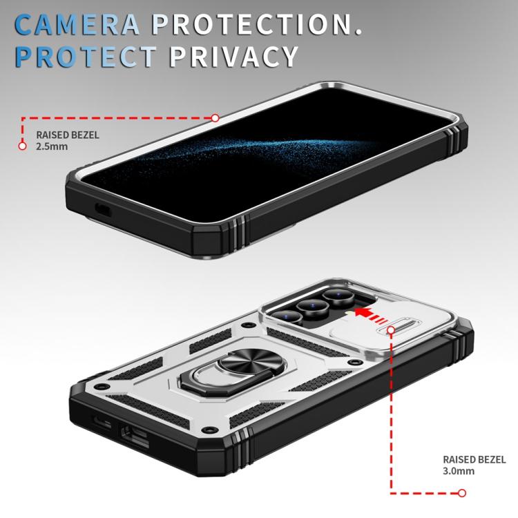 For Samsung Galaxy S25+ 5G Sliding Camshield TPU Hybrid PC Phone Case with Holder(White+Black) - Galaxy S25+ 5G Cases by PMC Jewellery | Online Shopping South Africa | PMC Jewellery | Buy Now Pay Later Mobicred