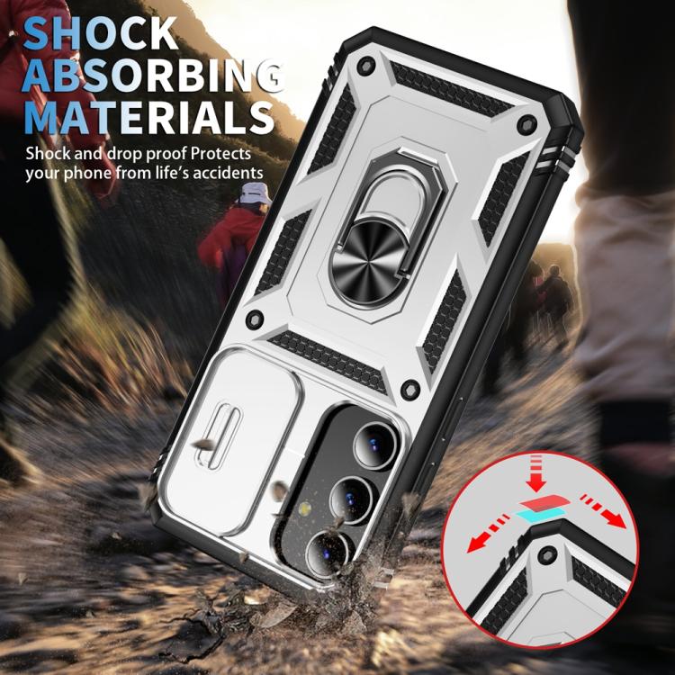 For Samsung Galaxy S25+ 5G Sliding Camshield TPU Hybrid PC Phone Case with Holder(White+Black) - Galaxy S25+ 5G Cases by PMC Jewellery | Online Shopping South Africa | PMC Jewellery | Buy Now Pay Later Mobicred