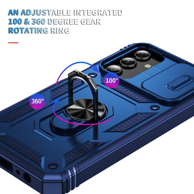 For Samsung Galaxy S25+ 5G Sliding Camshield TPU Hybrid PC Phone Case with Holder(Navy Blue) - Galaxy S25+ 5G Cases by PMC Jewellery | Online Shopping South Africa | PMC Jewellery | Buy Now Pay Later Mobicred