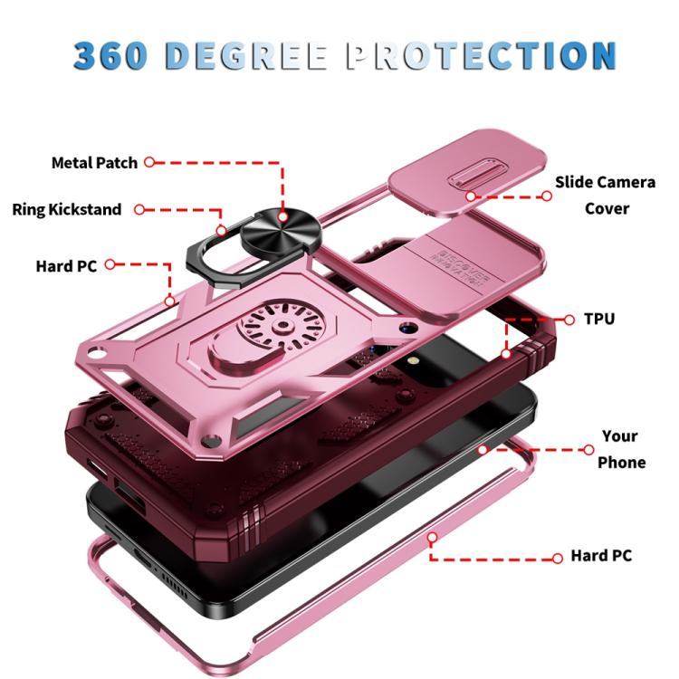 For Samsung Galaxy S25+ 5G Sliding Camshield TPU Hybrid PC Phone Case with Holder(Pink+Rose Red) - Galaxy S25+ 5G Cases by PMC Jewellery | Online Shopping South Africa | PMC Jewellery | Buy Now Pay Later Mobicred