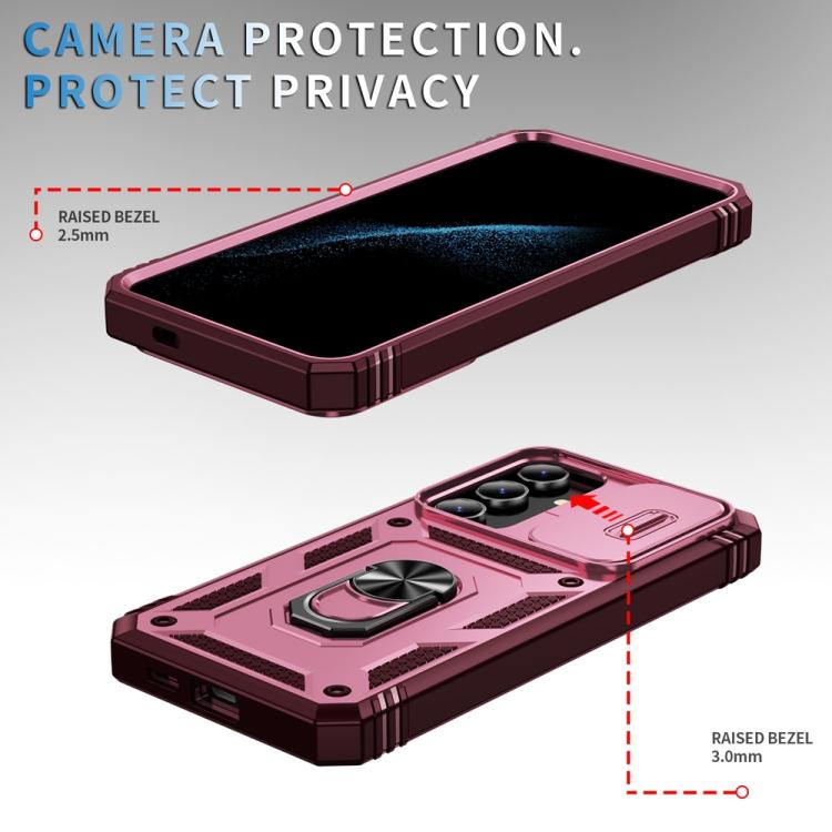 For Samsung Galaxy S25+ 5G Sliding Camshield TPU Hybrid PC Phone Case with Holder(Pink+Rose Red) - Galaxy S25+ 5G Cases by PMC Jewellery | Online Shopping South Africa | PMC Jewellery | Buy Now Pay Later Mobicred