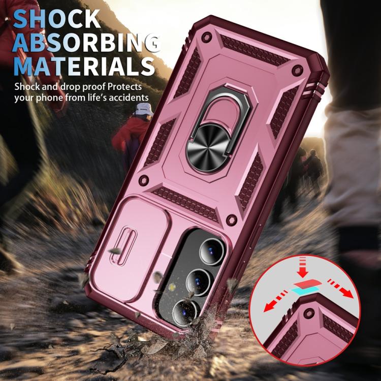 For Samsung Galaxy S25+ 5G Sliding Camshield TPU Hybrid PC Phone Case with Holder(Pink+Rose Red) - Galaxy S25+ 5G Cases by PMC Jewellery | Online Shopping South Africa | PMC Jewellery | Buy Now Pay Later Mobicred