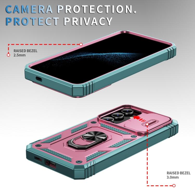 For Samsung Galaxy S25+ 5G Sliding Camshield TPU Hybrid PC Phone Case with Holder(Pink+Green) - Galaxy S25+ 5G Cases by PMC Jewellery | Online Shopping South Africa | PMC Jewellery | Buy Now Pay Later Mobicred