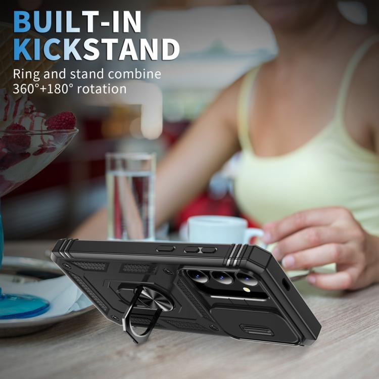 For Samsung Galaxy S25+ 5G Sliding Camshield TPU Hybrid PC Phone Case with Holder(Black) - Galaxy S25+ 5G Cases by PMC Jewellery | Online Shopping South Africa | PMC Jewellery | Buy Now Pay Later Mobicred