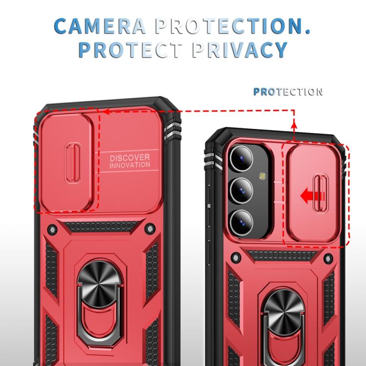 For Samsung Galaxy S25+ 5G Sliding Camshield TPU Hybrid PC Phone Case with Holder(Red+Black) - Galaxy S25+ 5G Cases by PMC Jewellery | Online Shopping South Africa | PMC Jewellery | Buy Now Pay Later Mobicred
