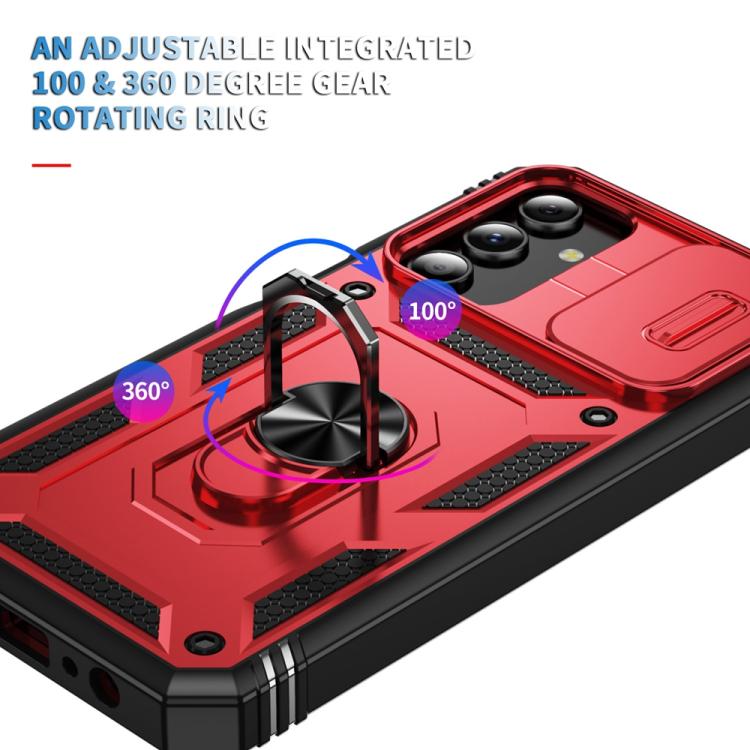 For Samsung Galaxy S25+ 5G Sliding Camshield TPU Hybrid PC Phone Case with Holder(Red+Black) - Galaxy S25+ 5G Cases by PMC Jewellery | Online Shopping South Africa | PMC Jewellery | Buy Now Pay Later Mobicred
