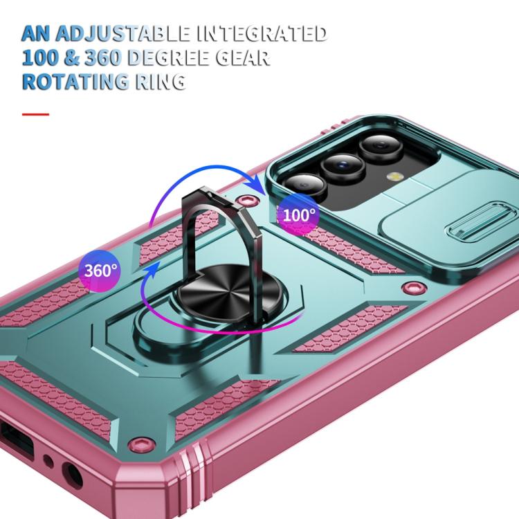 For Samsung Galaxy S25+ 5G Sliding Camshield TPU Hybrid PC Phone Case with Holder(Green+Pink) - Galaxy S25+ 5G Cases by PMC Jewellery | Online Shopping South Africa | PMC Jewellery | Buy Now Pay Later Mobicred