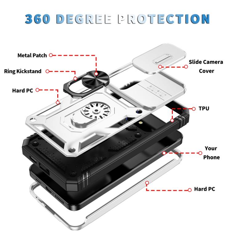 For Samsung Galaxy S25 5G Sliding Camshield TPU Hybrid PC Phone Case with Holder(White+Black) - Galaxy S25 5G Cases by PMC Jewellery | Online Shopping South Africa | PMC Jewellery | Buy Now Pay Later Mobicred