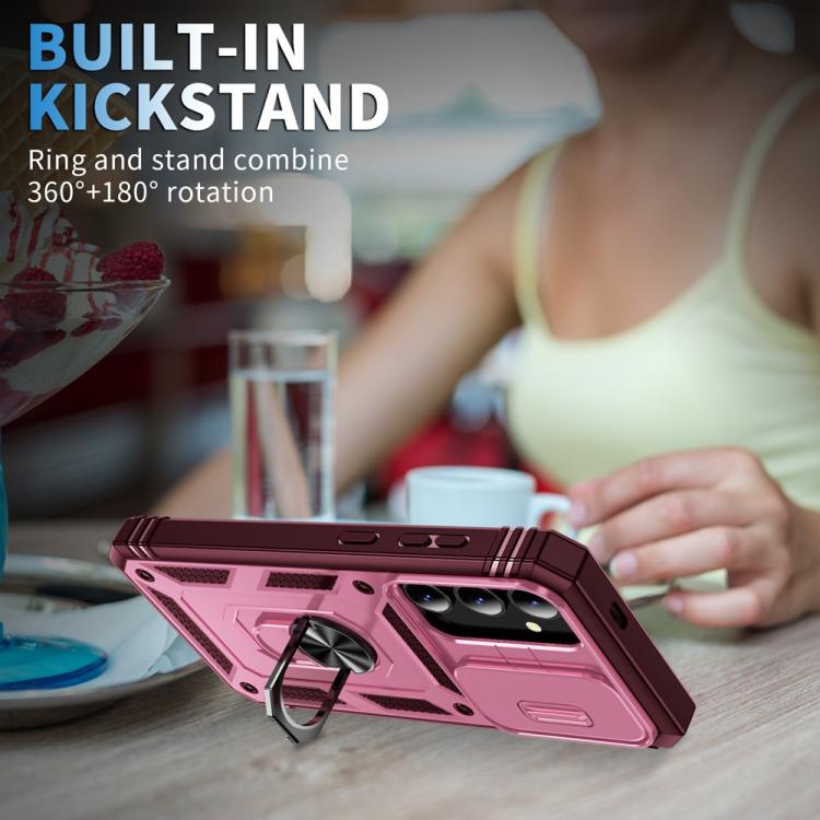 For Samsung Galaxy S25 5G Sliding Camshield TPU Hybrid PC Phone Case with Holder(Pink+Rose Red) - Galaxy S25 5G Cases by PMC Jewellery | Online Shopping South Africa | PMC Jewellery | Buy Now Pay Later Mobicred