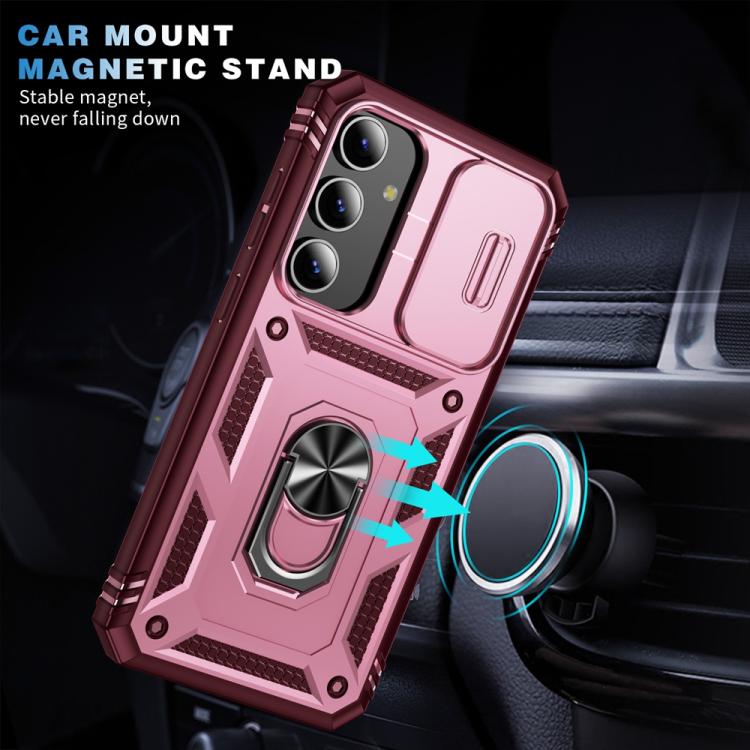 For Samsung Galaxy S25 5G Sliding Camshield TPU Hybrid PC Phone Case with Holder(Pink+Rose Red) - Galaxy S25 5G Cases by PMC Jewellery | Online Shopping South Africa | PMC Jewellery | Buy Now Pay Later Mobicred