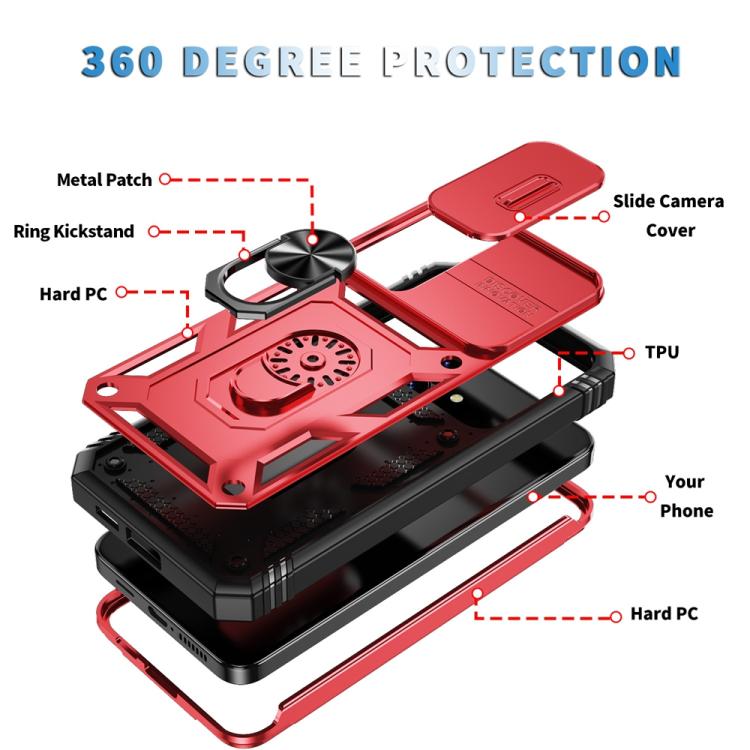 For Samsung Galaxy S25 5G Sliding Camshield TPU Hybrid PC Phone Case with Holder(Red+Black) - Galaxy S25 5G Cases by PMC Jewellery | Online Shopping South Africa | PMC Jewellery | Buy Now Pay Later Mobicred