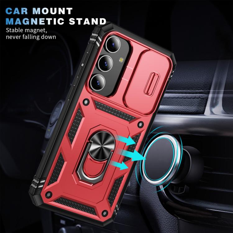For Samsung Galaxy S25 5G Sliding Camshield TPU Hybrid PC Phone Case with Holder(Red+Black) - Galaxy S25 5G Cases by PMC Jewellery | Online Shopping South Africa | PMC Jewellery | Buy Now Pay Later Mobicred