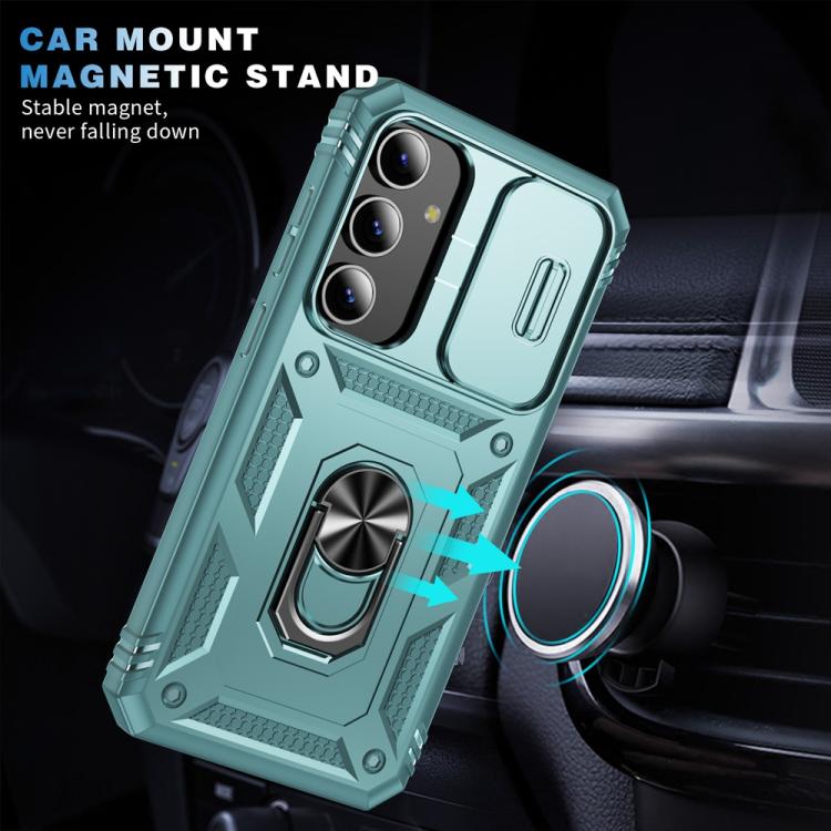 For Samsung Galaxy S25 5G Sliding Camshield TPU Hybrid PC Phone Case with Holder(Green) - Galaxy S25 5G Cases by PMC TechLife | Online Shopping South Africa | PMC TechLife | Buy Now Pay Later Mobicred