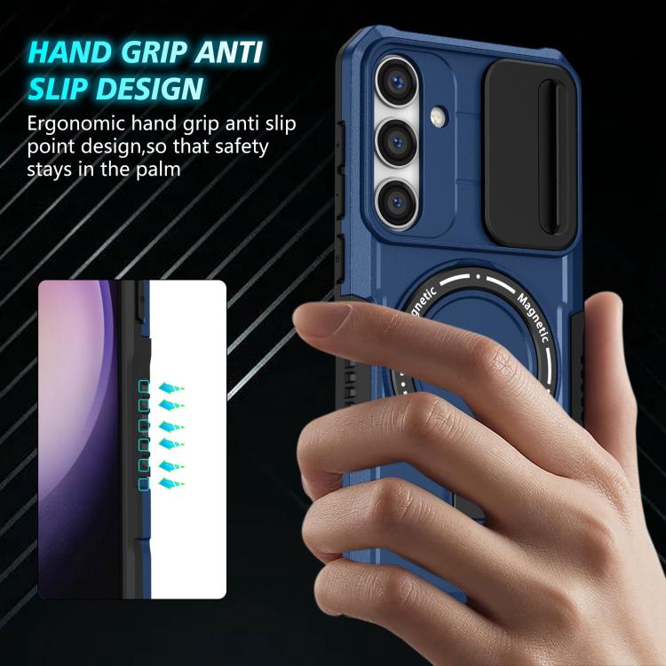 For Samsung Galaxy S25 5G Sliding Camshield MagSafe Holder TPU Hybrid PC Phone Case(Royal Blue) - Galaxy S25 5G Cases by PMC TechLife | Online Shopping South Africa | PMC TechLife | Buy Now Pay Later Mobicred