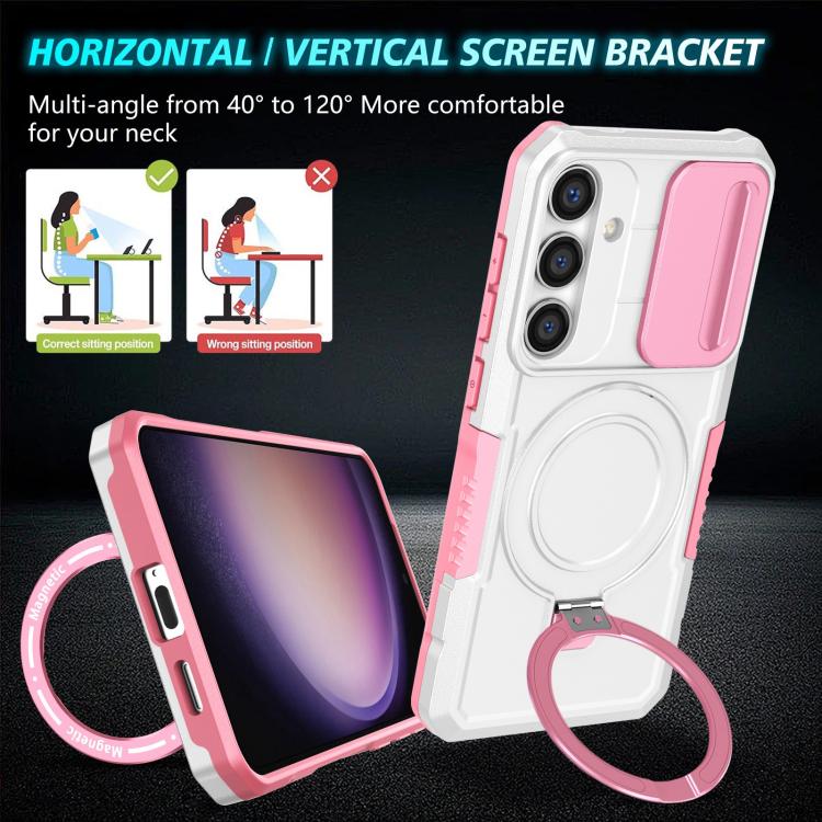 For Samsung Galaxy S25 5G Sliding Camshield MagSafe Holder TPU Hybrid PC Phone Case(Pink White) - Galaxy S25 5G Cases by PMC TechLife | Online Shopping South Africa | PMC TechLife | Buy Now Pay Later Mobicred