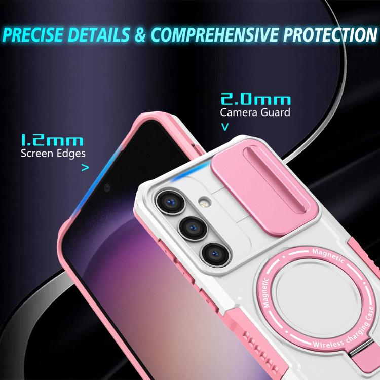 For Samsung Galaxy S25 5G Sliding Camshield MagSafe Holder TPU Hybrid PC Phone Case(Pink White) - Galaxy S25 5G Cases by PMC TechLife | Online Shopping South Africa | PMC TechLife | Buy Now Pay Later Mobicred