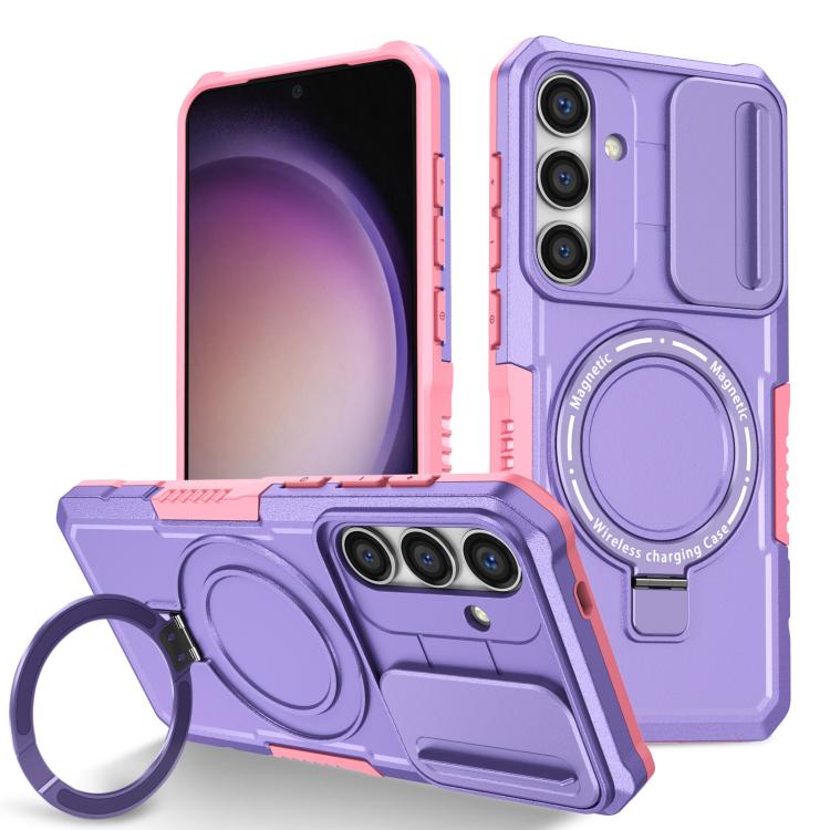 For Samsung Galaxy S25 5G Sliding Camshield MagSafe Holder TPU Hybrid PC Phone Case(Pink Purple) - free shipping - PMC TechLife - Order now!