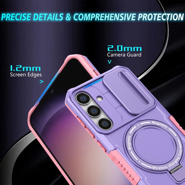 For Samsung Galaxy S25 5G Sliding Camshield MagSafe Holder TPU Hybrid PC Phone Case(Pink Purple) - free shipping - PMC TechLife - Order now!