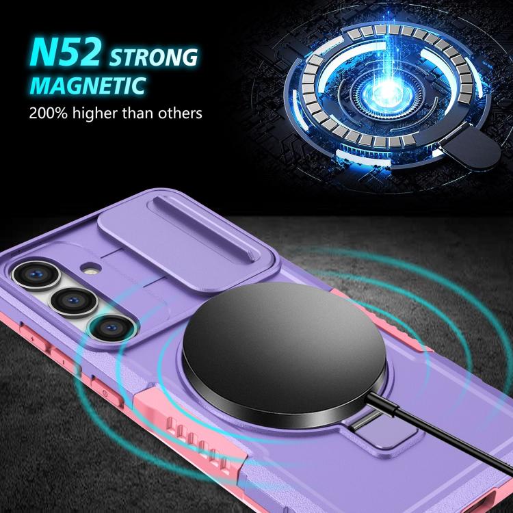For Samsung Galaxy S25 5G Sliding Camshield MagSafe Holder TPU Hybrid PC Phone Case(Pink Purple) - free shipping - PMC TechLife - Order now!