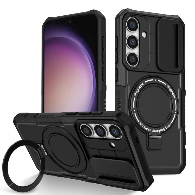 For Samsung Galaxy S25 5G Sliding Camshield MagSafe Holder TPU Hybrid PC Phone Case(Black) - Galaxy S25 5G Cases by PMC TechLife | Online Shopping South Africa | PMC TechLife | Buy Now Pay Later Mobicred