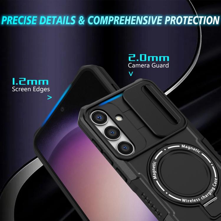For Samsung Galaxy S25 5G Sliding Camshield MagSafe Holder TPU Hybrid PC Phone Case(Black) - Galaxy S25 5G Cases by PMC TechLife | Online Shopping South Africa | PMC TechLife | Buy Now Pay Later Mobicred