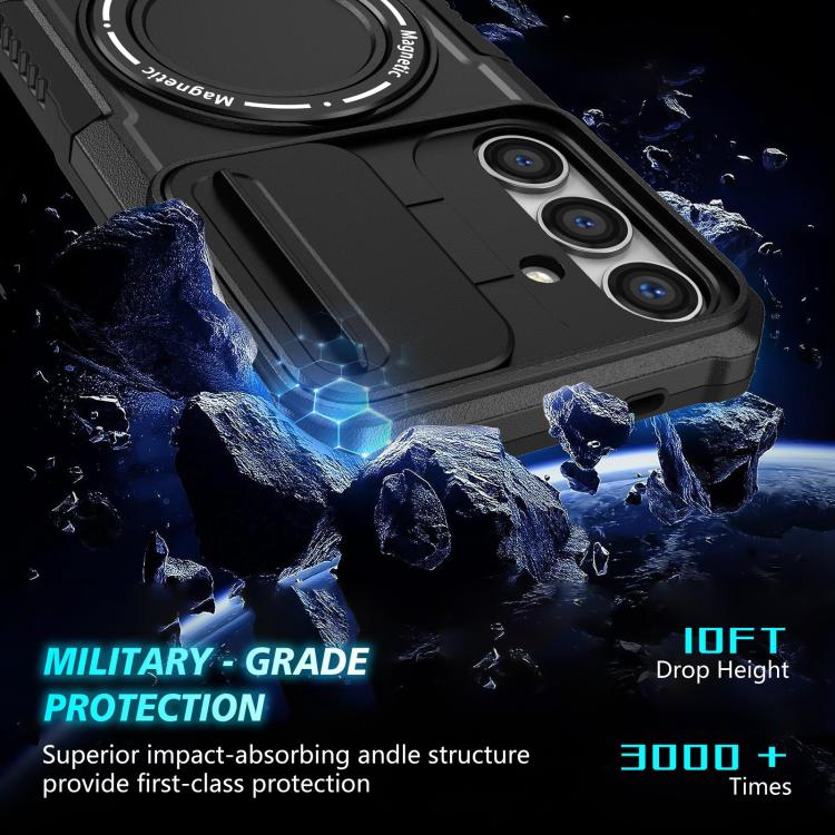 For Samsung Galaxy S25 5G Sliding Camshield MagSafe Holder TPU Hybrid PC Phone Case(Black) - Galaxy S25 5G Cases by PMC TechLife | Online Shopping South Africa | PMC TechLife | Buy Now Pay Later Mobicred
