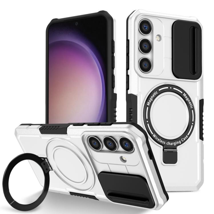 For Samsung Galaxy S25 5G Sliding Camshield MagSafe Holder TPU Hybrid PC Phone Case(Black White) - free shipping - PMC TechLife - Order now!