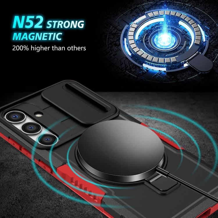 For Samsung Galaxy S25 5G Sliding Camshield MagSafe Holder TPU Hybrid PC Phone Case(Black Red) - Galaxy S25 5G Cases by PMC TechLife | Online Shopping South Africa | PMC TechLife | Buy Now Pay Later Mobicred