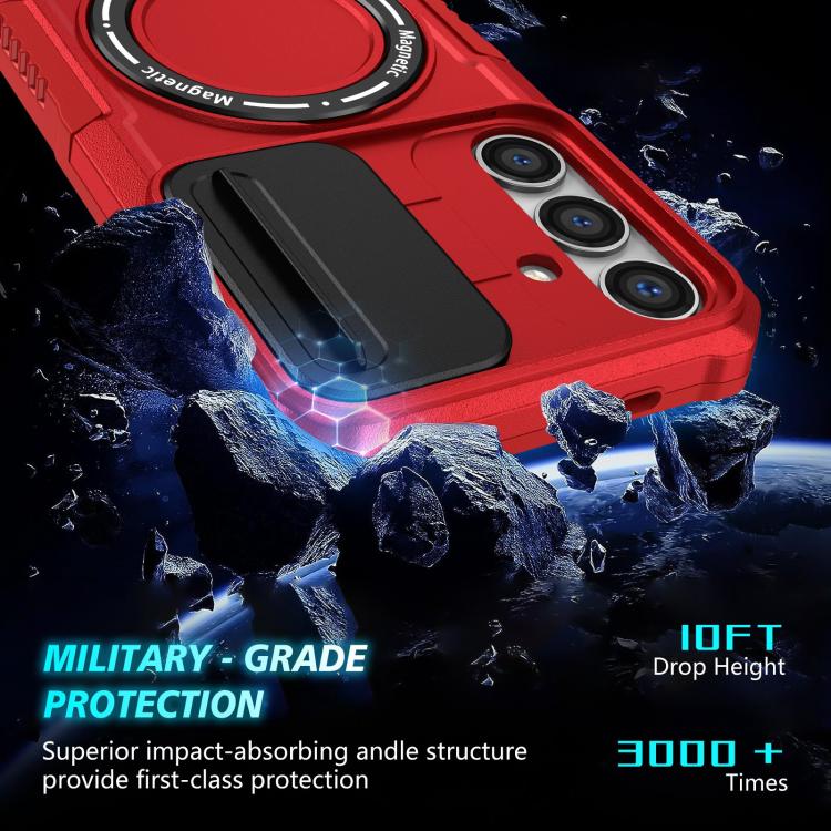 For Samsung Galaxy S25 5G Sliding Camshield MagSafe Holder TPU Hybrid PC Phone Case(Red) - Galaxy S25 5G Cases by PMC TechLife | Online Shopping South Africa | PMC TechLife | Buy Now Pay Later Mobicred