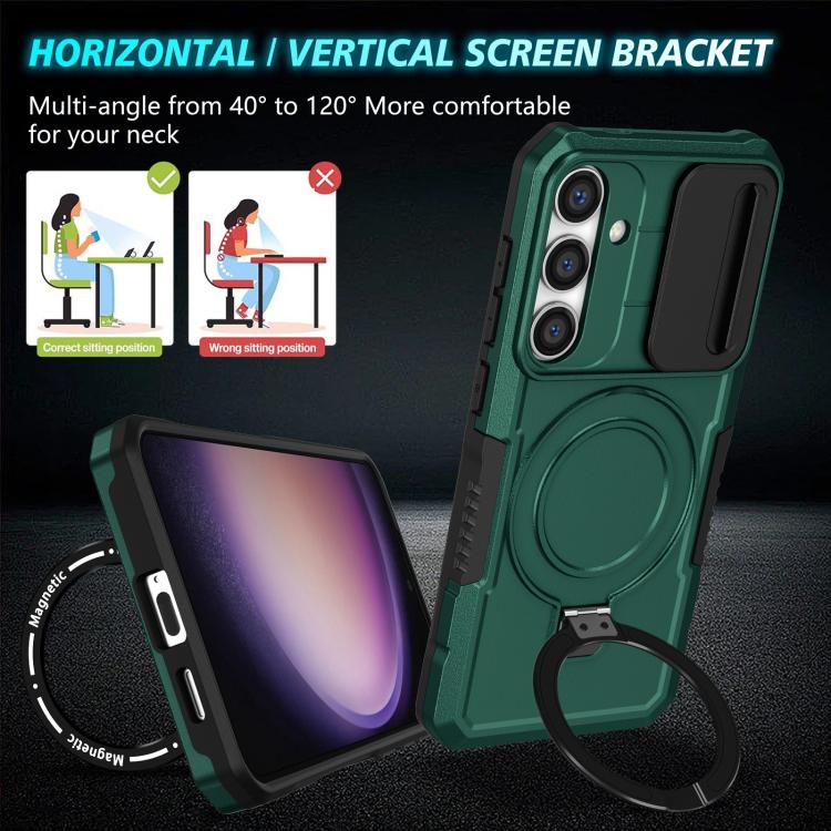 For Samsung Galaxy S25 5G Sliding Camshield MagSafe Holder TPU Hybrid PC Phone Case(Deep Green) - Galaxy S25 5G Cases by PMC TechLife | Online Shopping South Africa | PMC TechLife | Buy Now Pay Later Mobicred